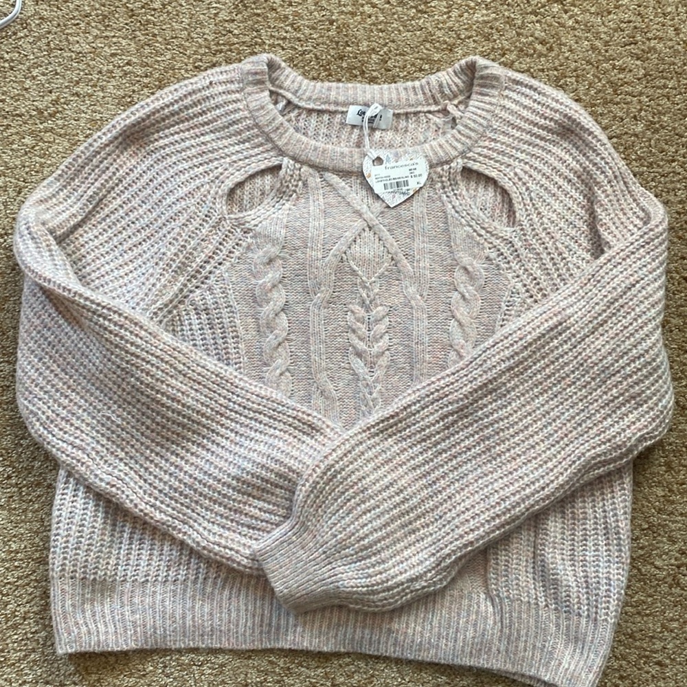 Francesca’s light pink with blues short sweater. XL